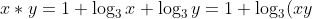 x*y=1+\log_3x+\log_3y=1+\log_3(xy)